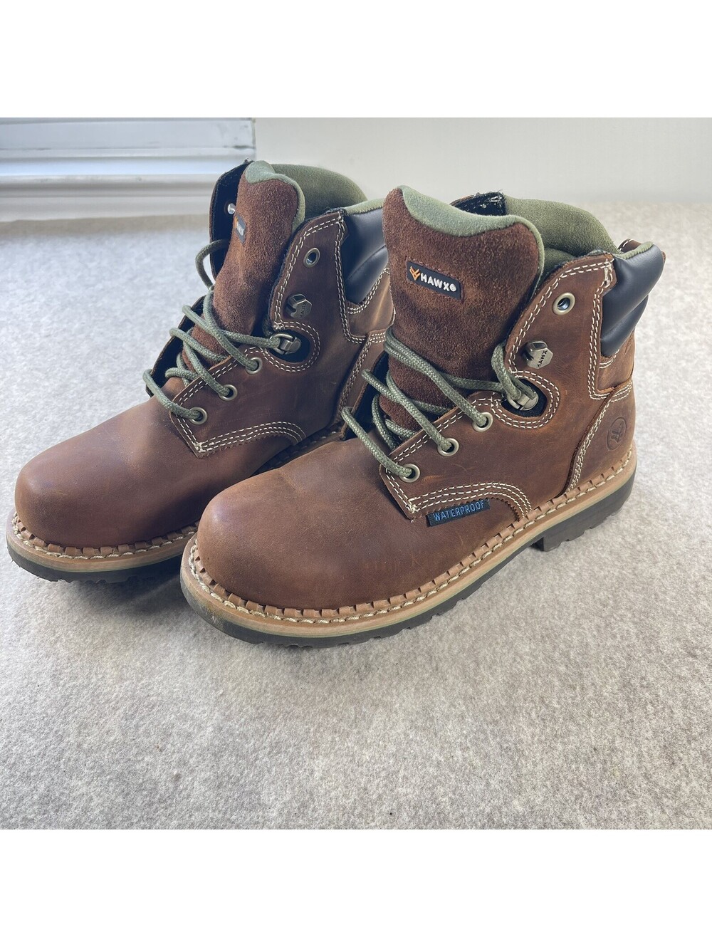 Hawx Platoon Leather Work Boots Waterproof Composite Toe Womens Brown Size 6 B